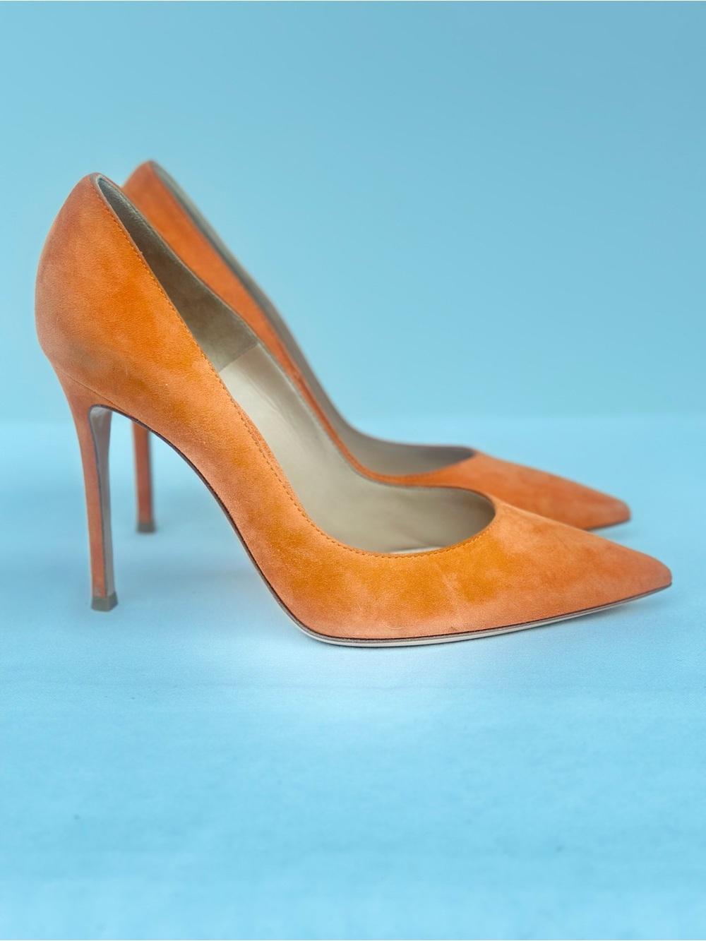 Gianvito Rossi Orange Suede Pointed-Toe Stiletto Pumps